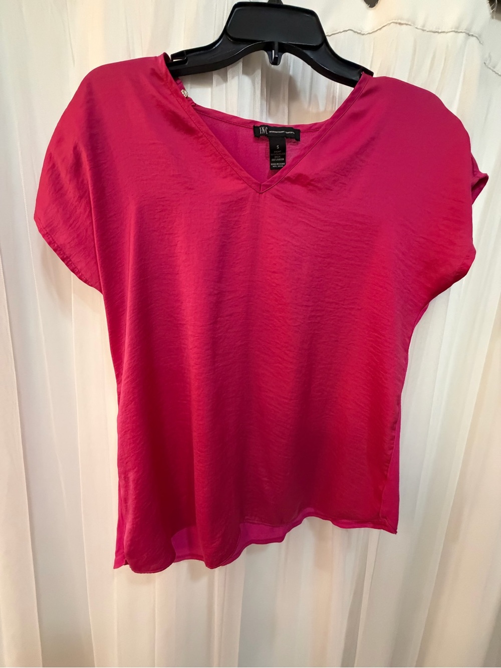 INC International Concepts Hot Pink V-Neck Short Sleeve Blouse